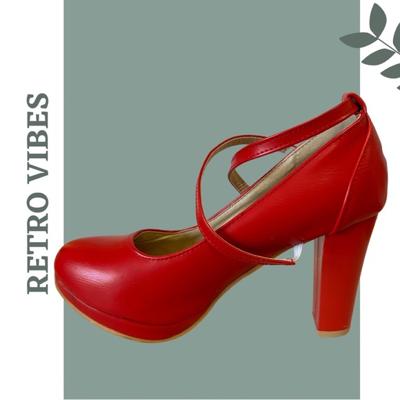 🛍️3/$40 Retro Vintage Inspired Red Platform Mary Jane High Heel Strap Sz 8.5 39 - Picture 4 of 9
